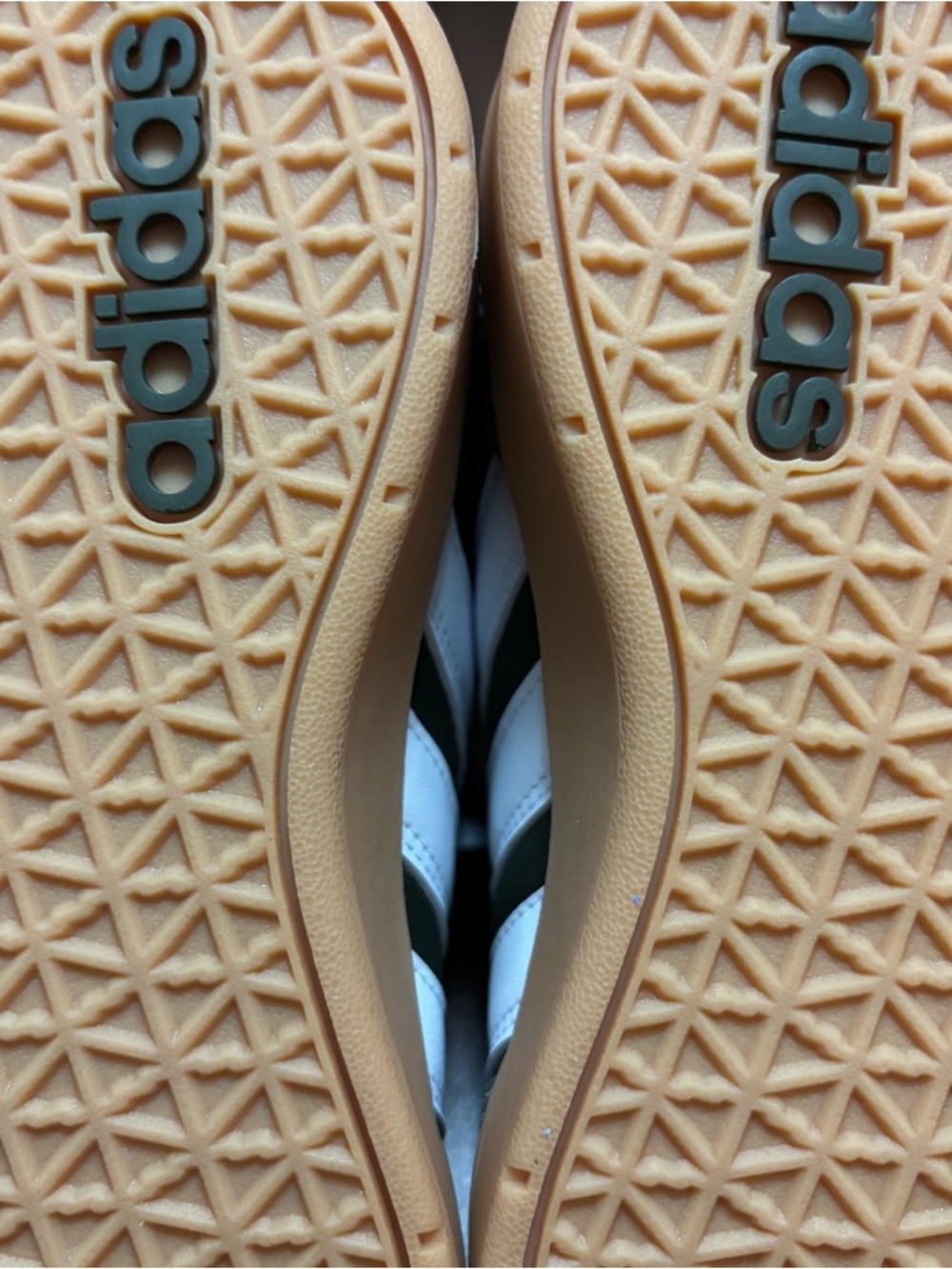 adidas Olive Green Low-Top Sneakers with White Stripes and Gum Sole - Picture 3 of 8